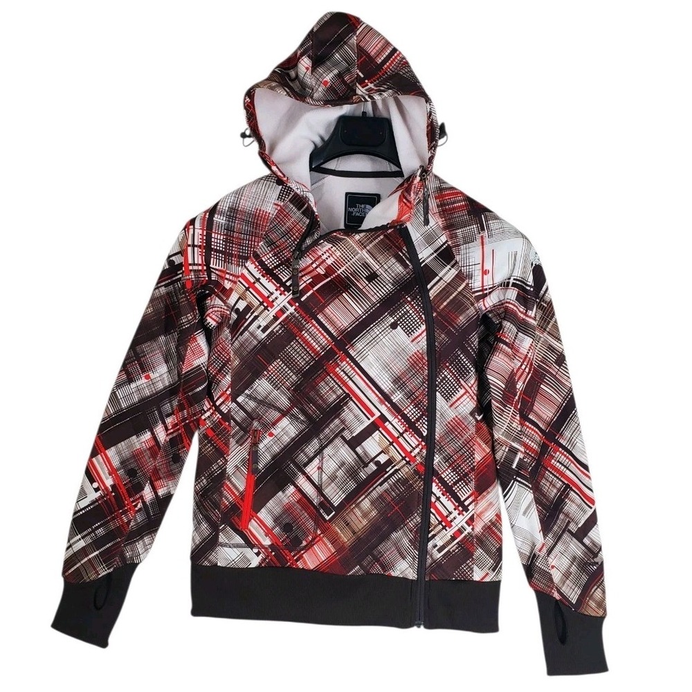 North Face Jacket Apex Bionic Hooded Softshell Womens M Brown White Abstract